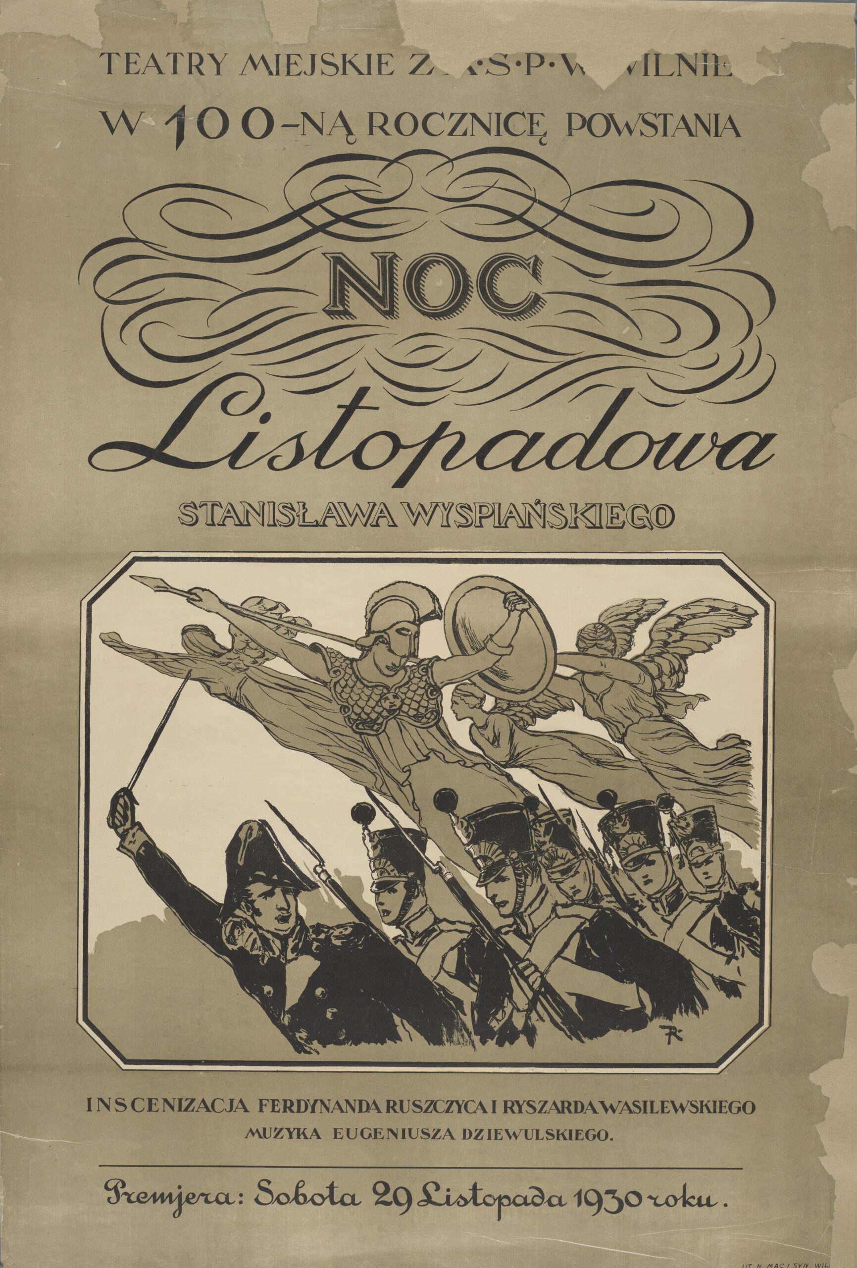 Ferdynand Ruszczyc, „Noc Listopadowa Stanisława Wyspiańskiego”, Teatry Miejskie ZASP w Wilnie, 1930, Muzeum Plakatu w Wilanowie, Oddział Muzeum Narodowego w Warszawie