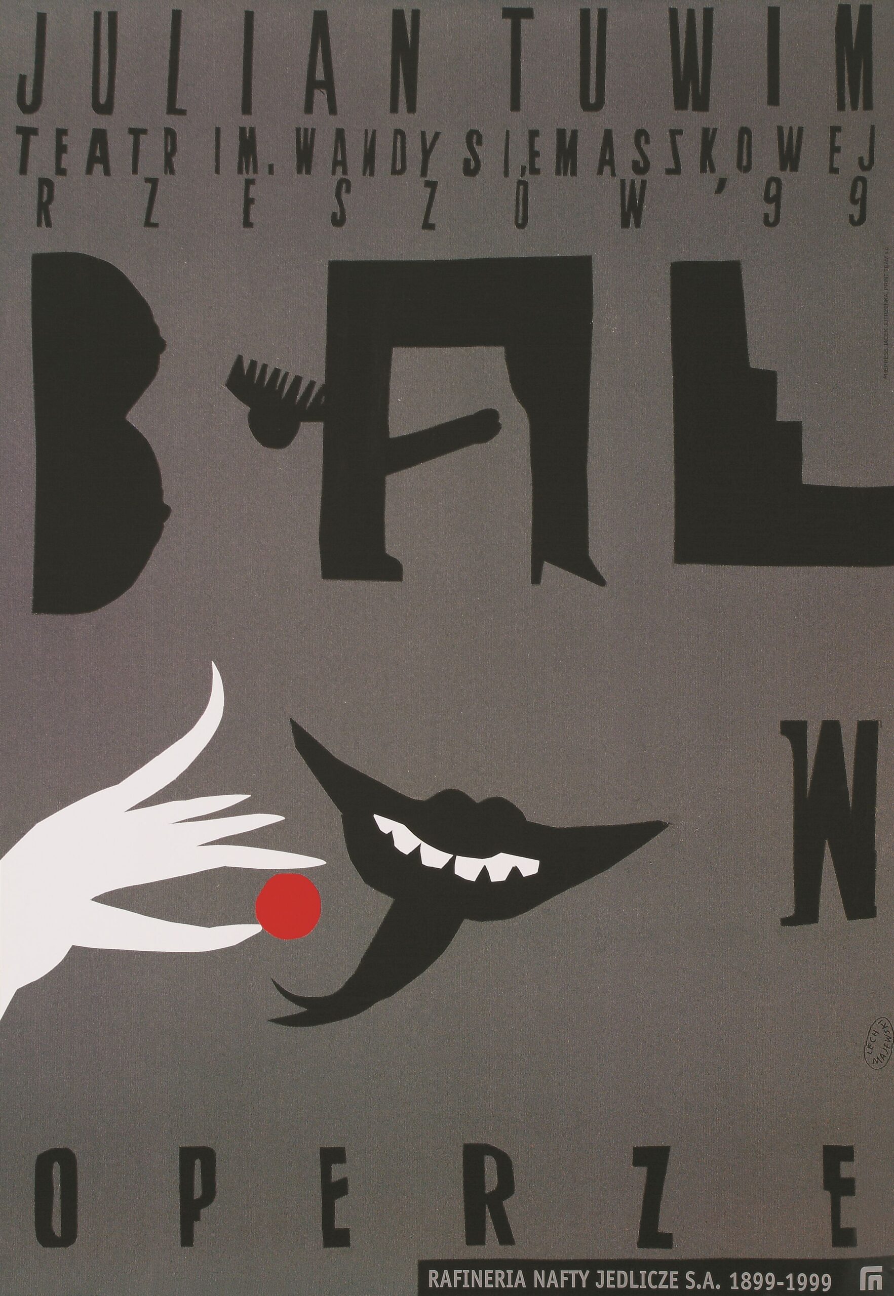 Lech Majewski, „Bal w operze”, Julian Tuwim, Teatr im. Wandy Siemaszkowej w Rzeszowie, druk offsetowy; 98×68 cm, Muzeum Plakatu w Wilanowie, Oddział Muzeum Narodowego w Warszawie, nr inw. 30960/1 MNW